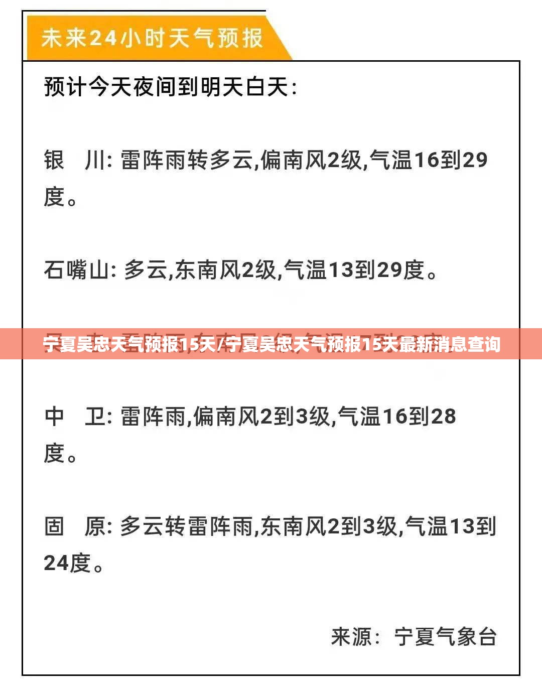 宁夏吴忠天气预报15天/宁夏吴忠天气预报15天最新消息查询